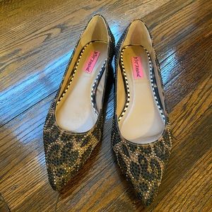 Betsey Johnson Rhinestone studded leopard flats